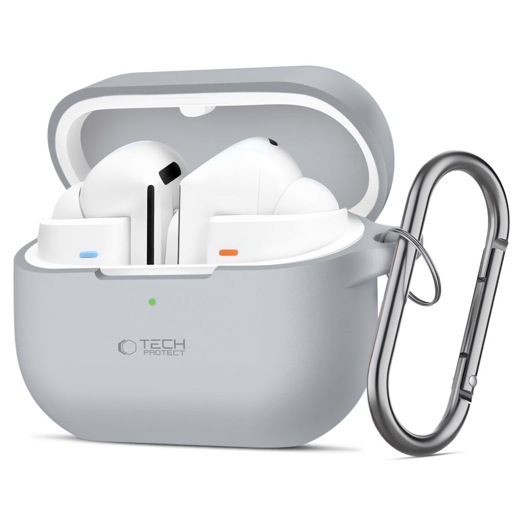 Samsung Galaxy Buds 3 / Buds 3 Pro tartó - szürke szilikon karabinerrel