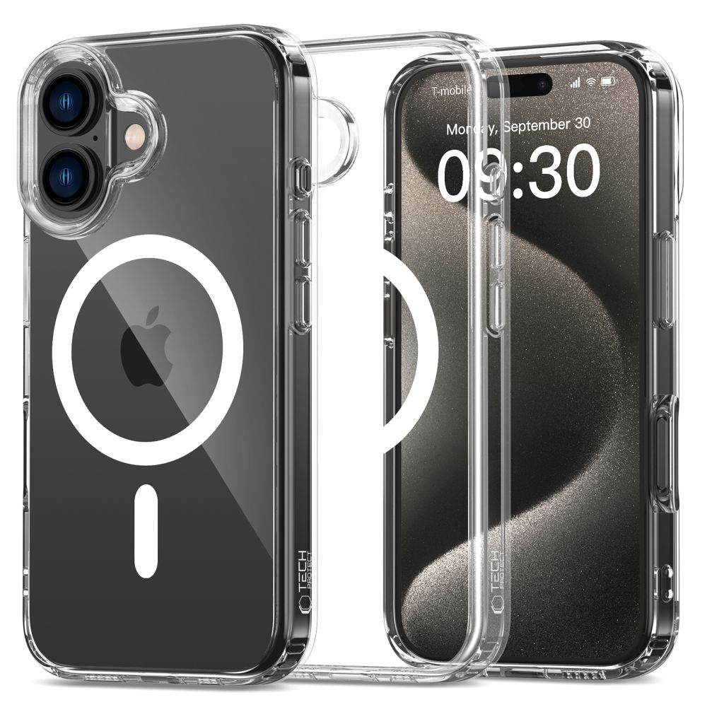 Telefontok iPhone 16 Plus - Tech-Protect Flexair Hybrid - MagSafe kompatibilis átlátszó műanyag hátlap tok, szilikon kerettel
