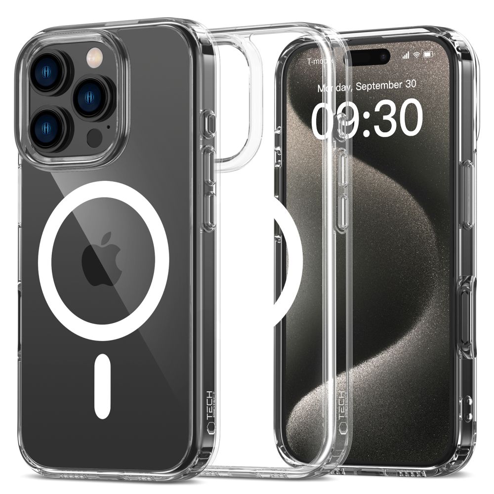 Telefontok iPhone 16 Pro - Tech-Protect Flexair Hybrid - MagSafe kompatibilis átlátszó műanyag hátlap tok, szilikon kerettel