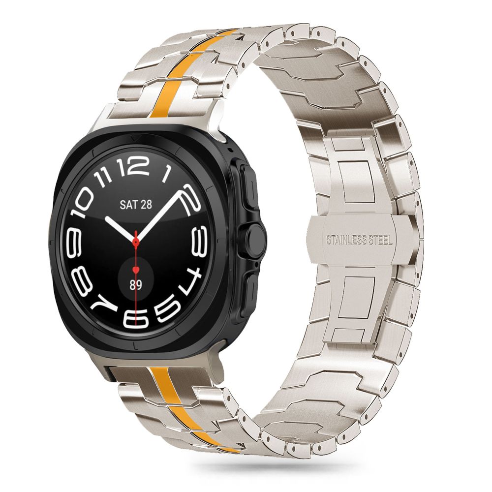 Samsung Galaxy Watch Ultra (47mm) okosóra fémszíj - titánium/narancs fémszíj