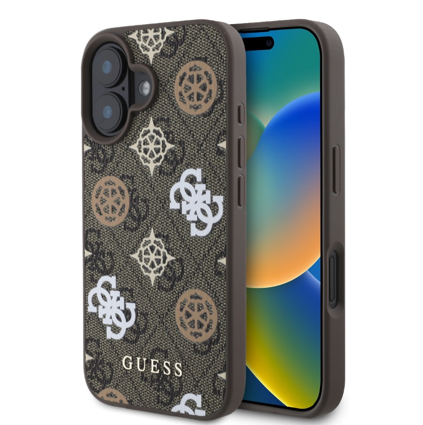 iPhone 16 telefontok - Guess 4G Peony - MagSafe kompatibilis barna hátlap tok