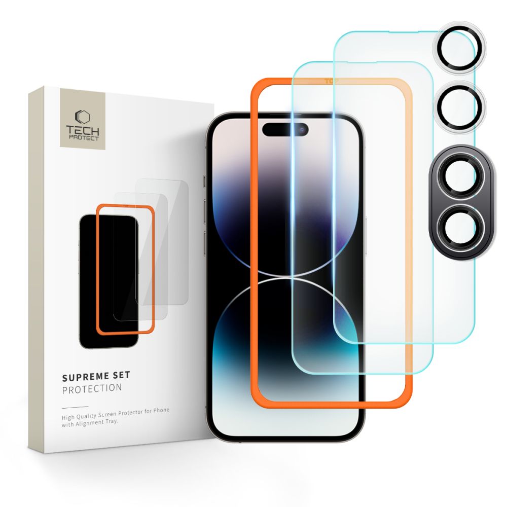 iPhone 16 Plus üvegfólia - TECH-PROTECT Supreme - 2 db üvegfólia + 1db kamera üvegfólia