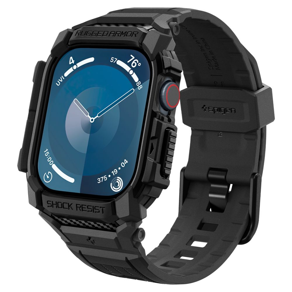 Apple Watch 10 (42 mm) okosóra szíj+tok - Spigen Rugged Armor - fekete szilikon szíj+tok