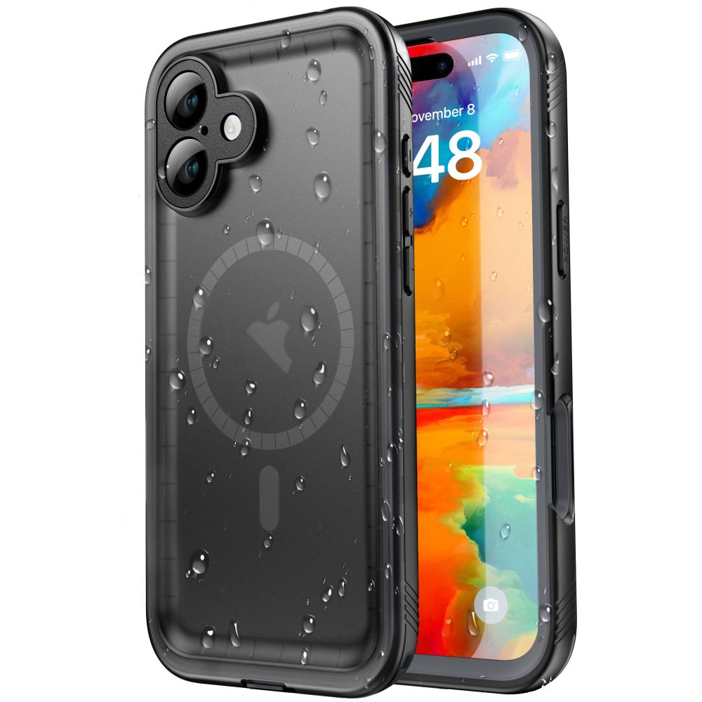 iPhone 16 telefontok - Tech- Protect SHELLBOX - MagSafe kompatibilis, 360°-os, átlátszó/fekete tok