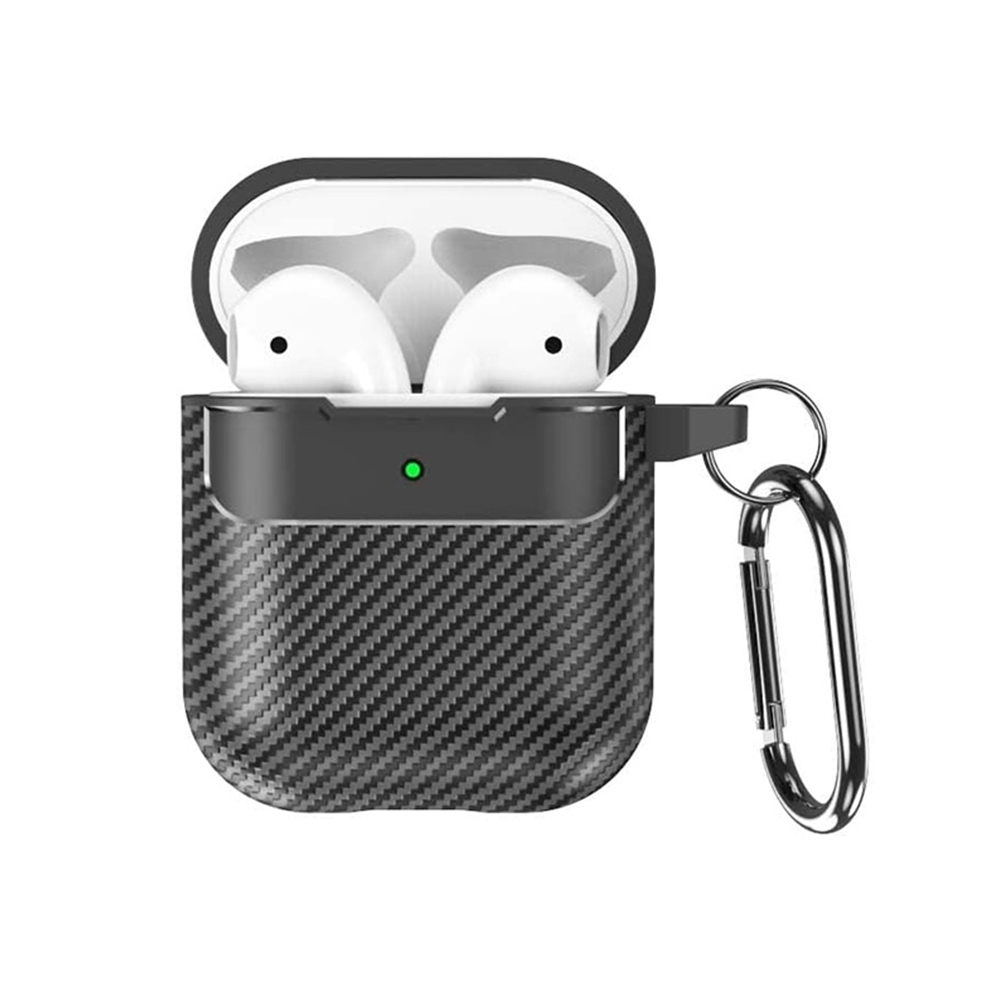 AirPods 4 tartó - Carbon mintás fekete, karabinerrel