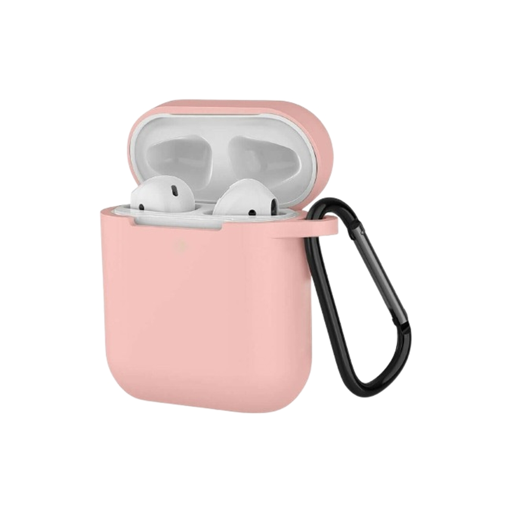 AirPods 4 tartó - púder pink szilikon tok, karabinerrel