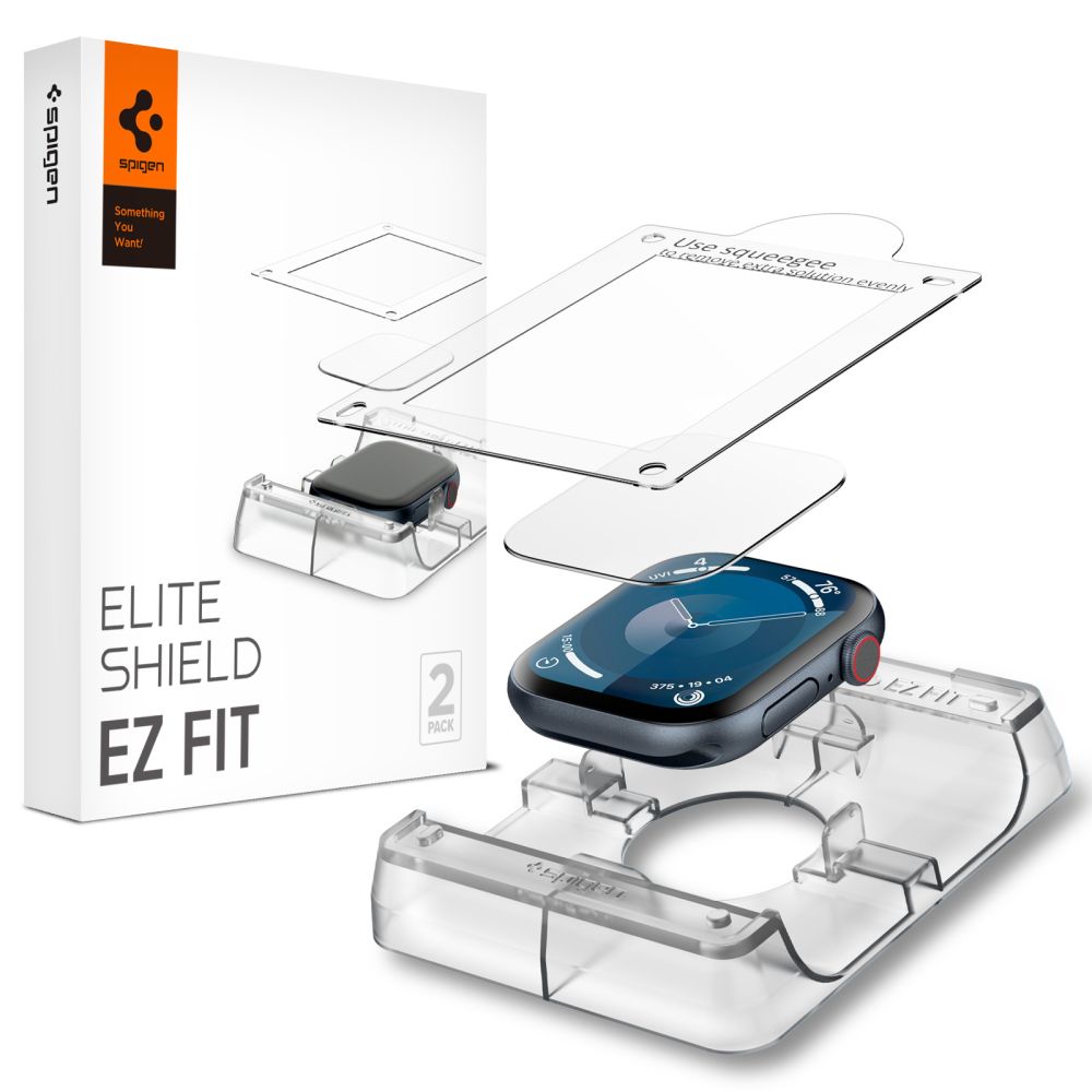 Spigen ELITE SHIELD EZ FIT - okosóra fólia - Apple Watch 10 (42 mm) okosórához (2db) + felhelyezést segítő