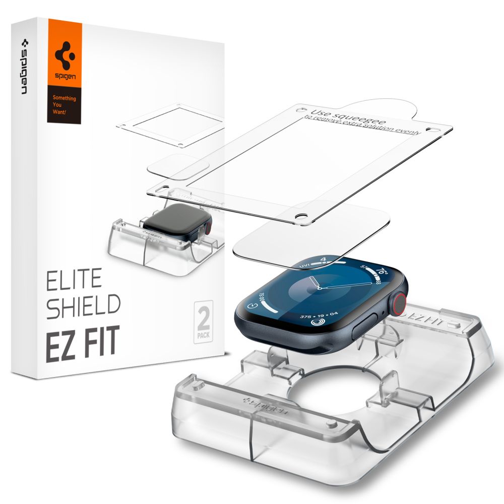 Spigen ELITE SHIELD EZ FIT - okosóra fólia - Apple Watch 10 (46 mm) okosórához (2db) + felhelyezést segítő