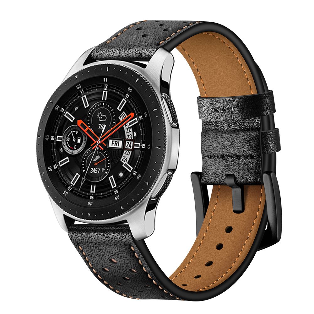 Okosóra szíj - Huawei Watch GT 5 (46 mm) szíj - TECH-PROTECT Leather fekete bőr szíj (22 mm szíj szélesség)