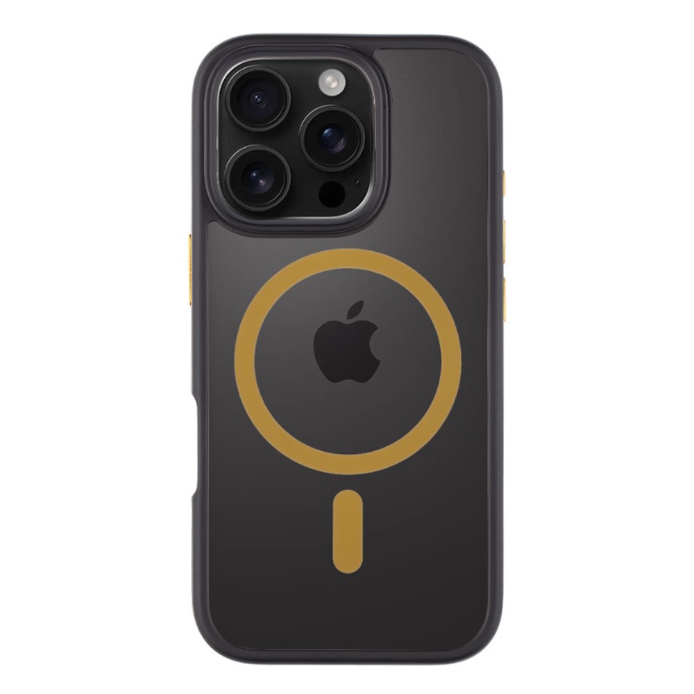 Tactical MagForce telefontok - iPhone 16 Pro - MagSafe kompatibilis áttetsző fekete/sárga műanyag hátlap tok