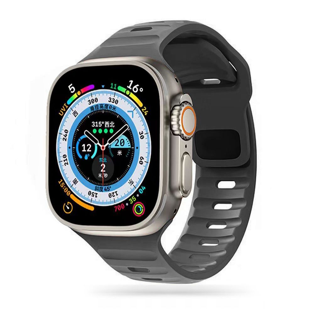 Apple Watch 6/7/8/9/10/SE/ULTRA 1/2 (44 / 45 / 46 / 49 mm) okosóra szíj - Tech- Protect IconBand Line - szürke szilikon szíj