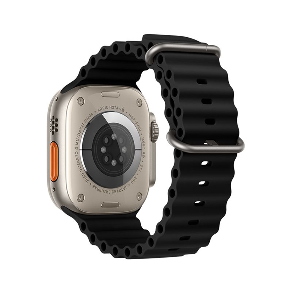 Apple Watch 42 / 44 / 45 / 49 mm okosóra szíj - F- Design FA12 - fekete szilikon szíj