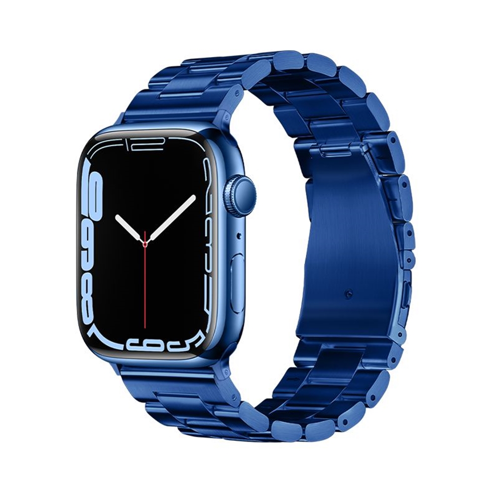 Apple Watch 42 / 44 / 45 / 49 mm okosóra szíj - F- Design FA10 - kék fém szíj