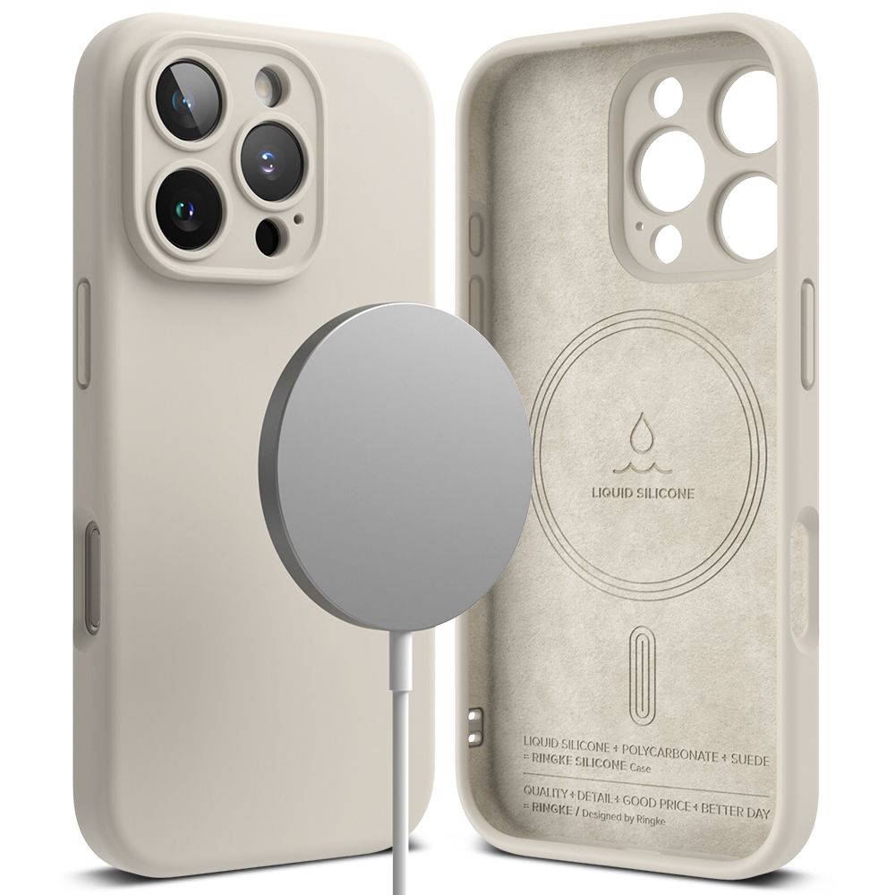 Telefontok iPhone 16 Pro - RINGKE SILICONE MAGNETIC MAGSAFE bézs hátlap tok