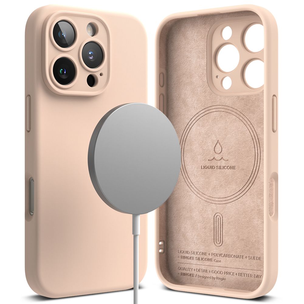 Telefontok iPhone 16 Pro - RINGKE SILICONE MAGNETIC MAGSAFE púder pink hátlap tok