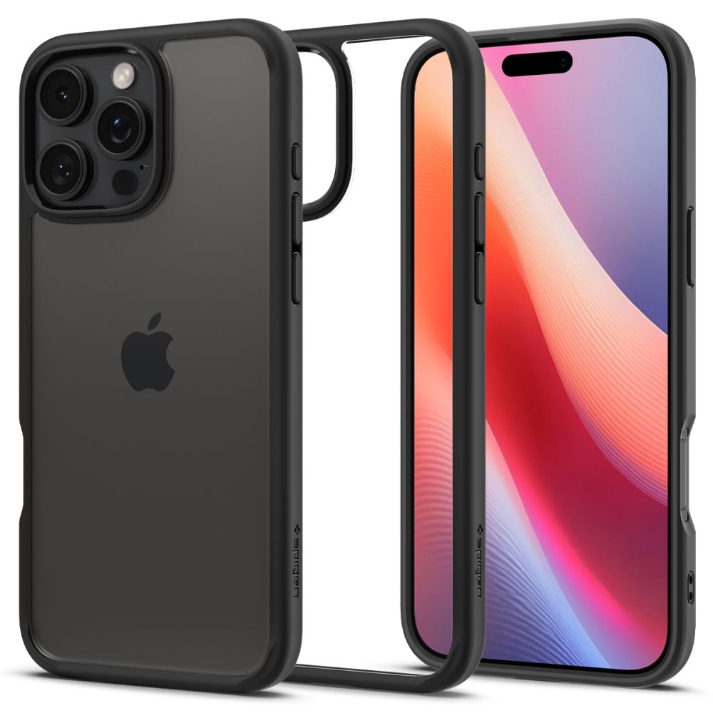 Telefontok iPhone 16 Pro Max - SPIGEN ULTRA HYBRID - átlátszó/fekete szilikon tok