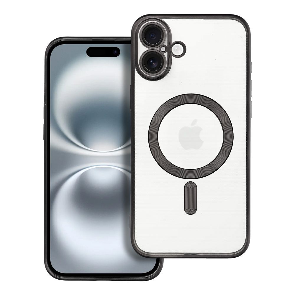 Telefontok iPhone 16 - ELECTRO MAG - MagSafe kompatibilis átlátszó/fekete hátlap tok