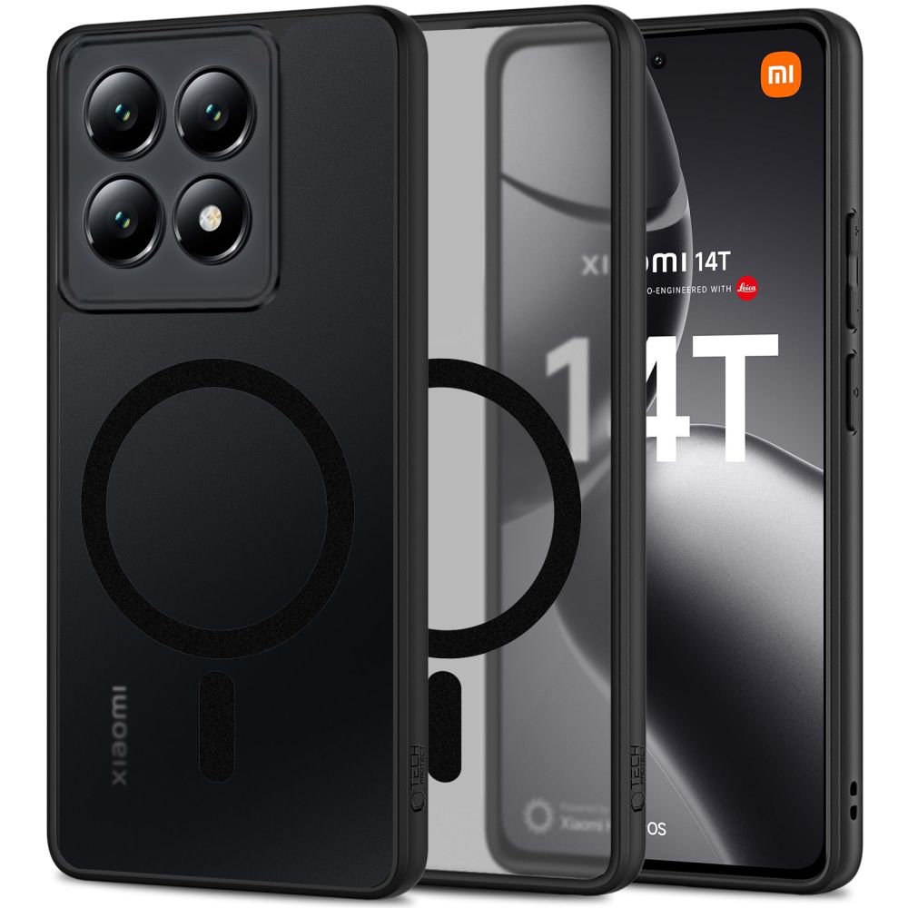 Telefontok Xiaomi 14T Pro 5G - Tech-Protect Magmat MagSafe kompatibilis áttetsző műanyag hátlap tok, fekete szilikon kerettel