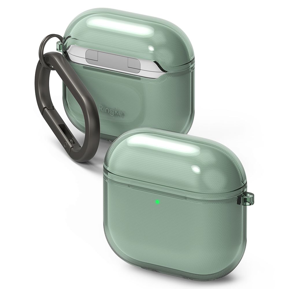 AirPods 4 tartó: RINGKE AIR zöld tok, karabinerrel