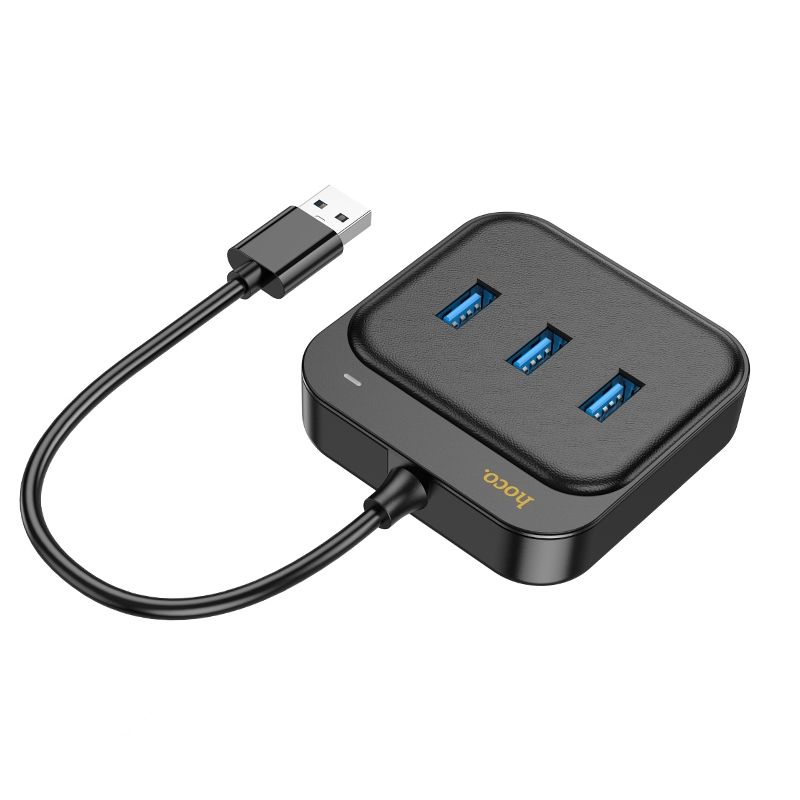 HOCO HB35 HUB adapter - 4in1 porttal, 3 x USB / RJ45, fekete adapter 20 cm USB kábellel