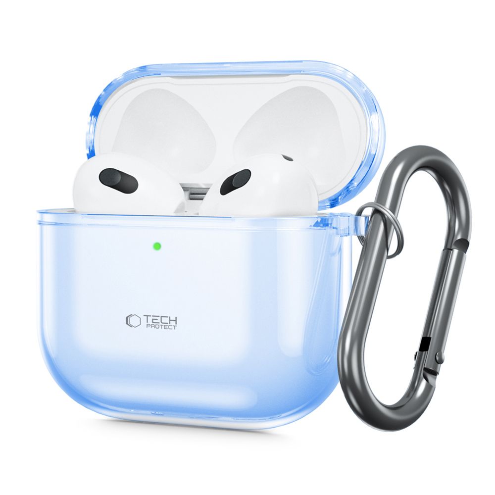 Tech- Protect Flexair Airpods 4 tartó - kék szilikon tok, fém karabinerrel