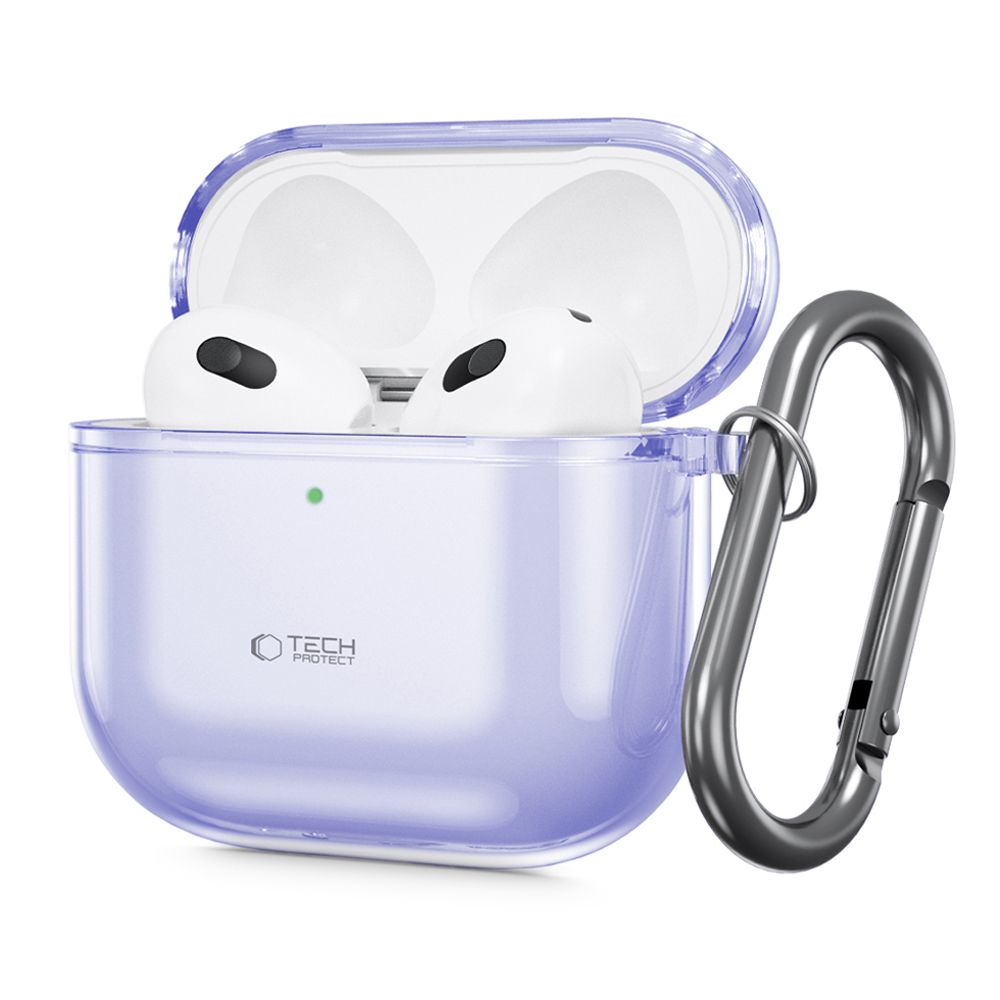 Tech- Protect Flexair Airpods 4 tartó - lila szilikon tok, fém karabinerrel