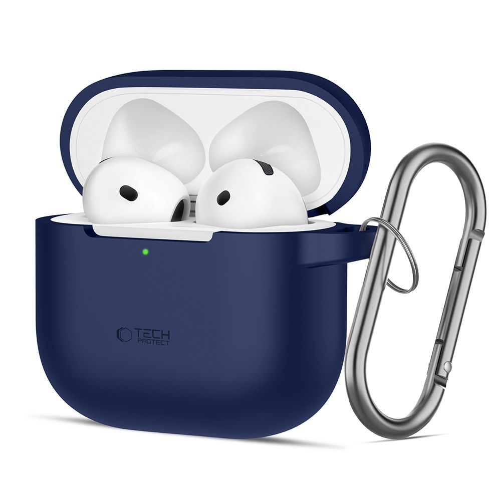 Tech- Protect Hook AirPods 4 tartó - kék szilikon tok, karabinerrel