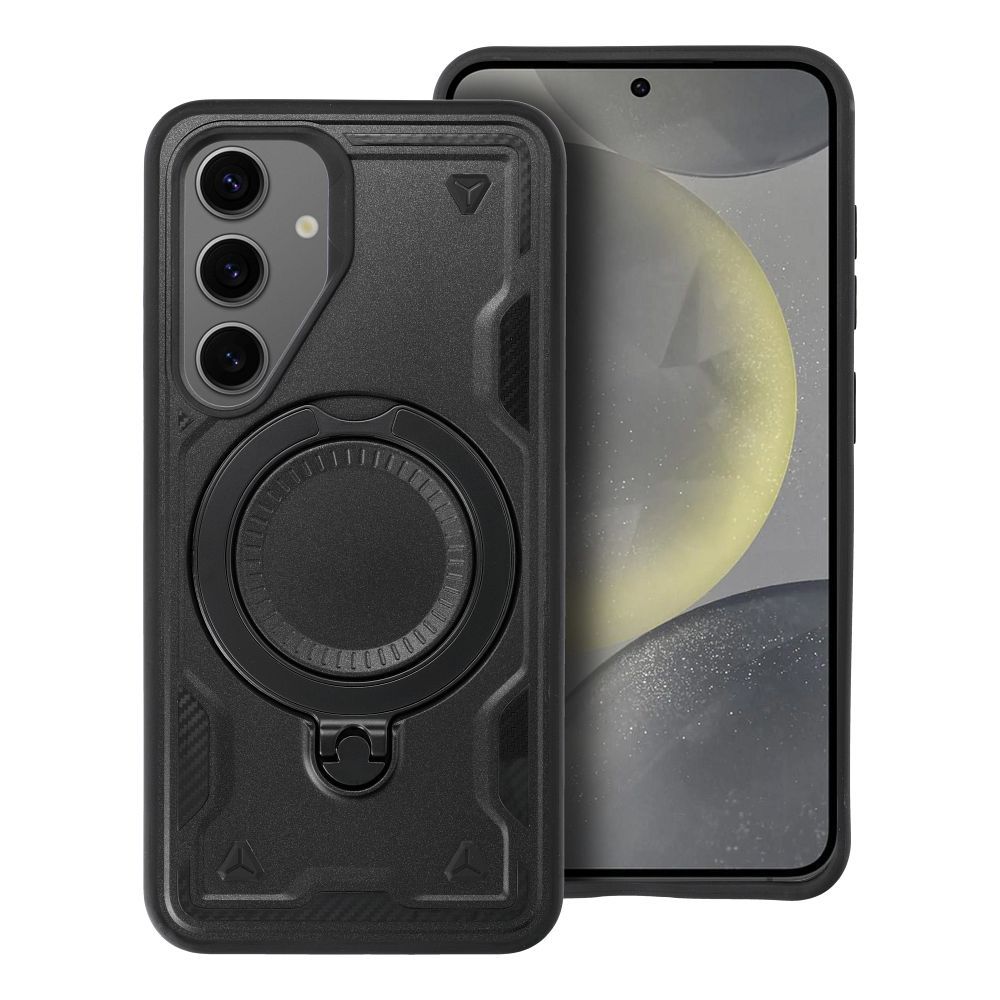 Samsung Galaxy A16 5G telefontok - FROST ARMOR fekete szilikon tok, kitámasztó ujjgyűrűvel