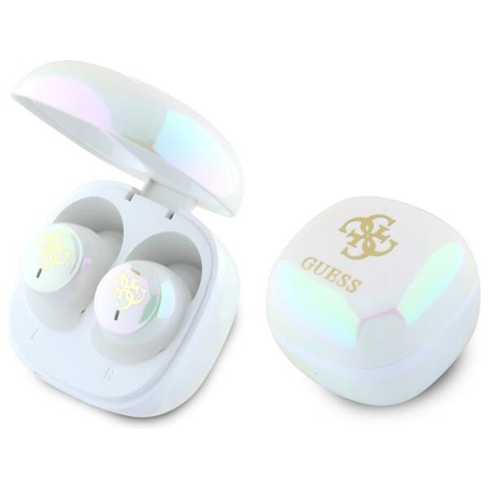 Guess 4G Logo Mini TWS headset - fehér vezeték nélküli stereo bluetooth headset, töltőtokkal