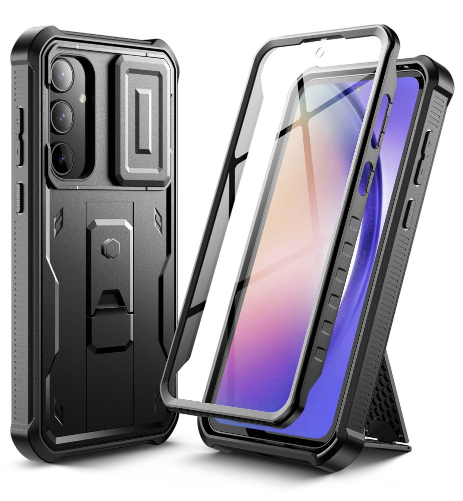 Telefontok Samsung Galaxy A16 5G - Tech- Protect Kevlar Pro- átlátszó előlap + plexi fekete hátlapi 360°-os tok , kitámasztható