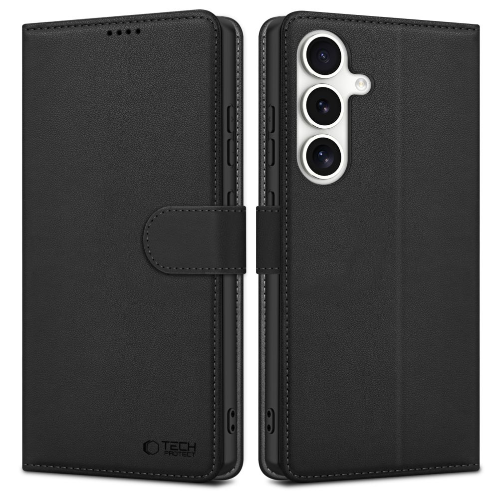 Telefontok Samsung Galaxy S25+ (S25 Plus) - fekete ráhajtófüles bőr könyvtok