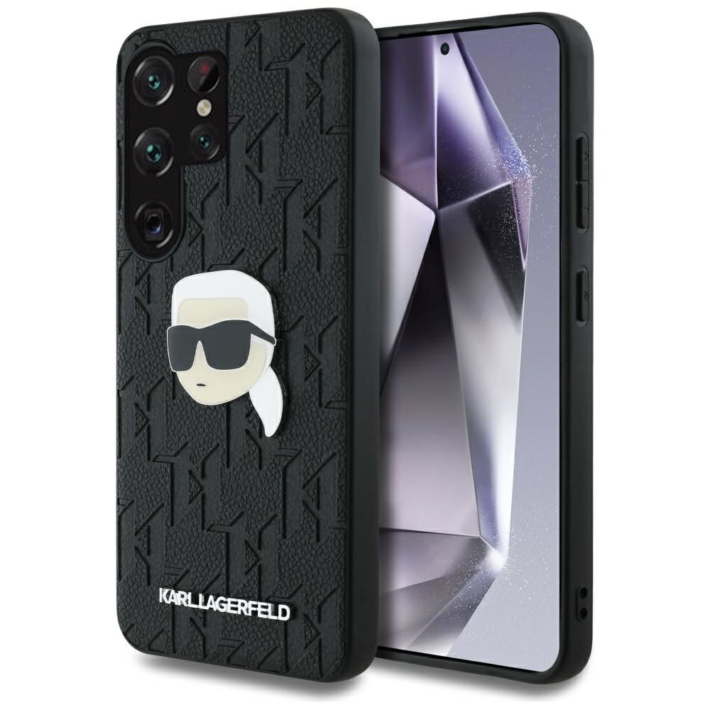 Samsung Galaxy S25 Ultra telefontok - Karl Lagerfeld Monogram K. Head Pin - fekete hátlap tok