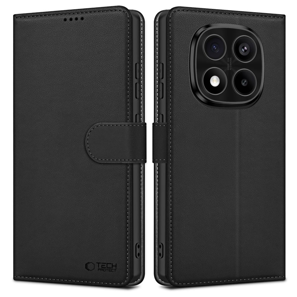 Xiaomi Redmi Note 14 Pro+ 5G telefontok - Tech- Protect Wallet - fekete bőr könyvtok, ráhajtófüllel ﻿