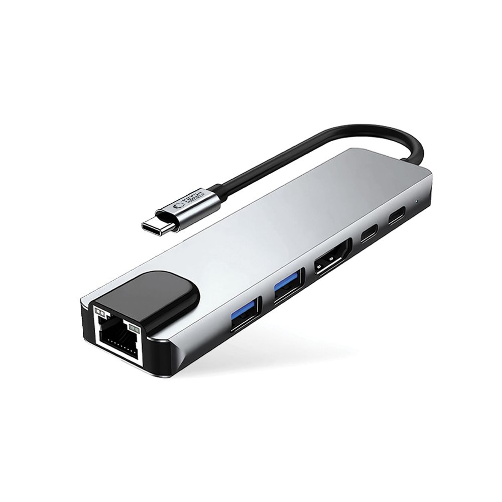 Tech- Protect HB02 HUB adapter - 6in1 porttal, Type-C / 2x USB / HDMI 4K / RJ45 / PD100W szürke adapter