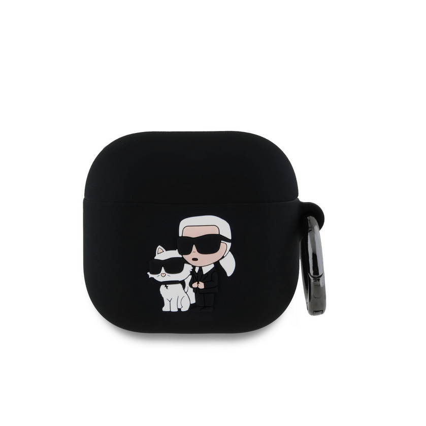 Airpods 4 tartó: Karl Lagerfeld & Choupette 3D - fekete szilikon tok
