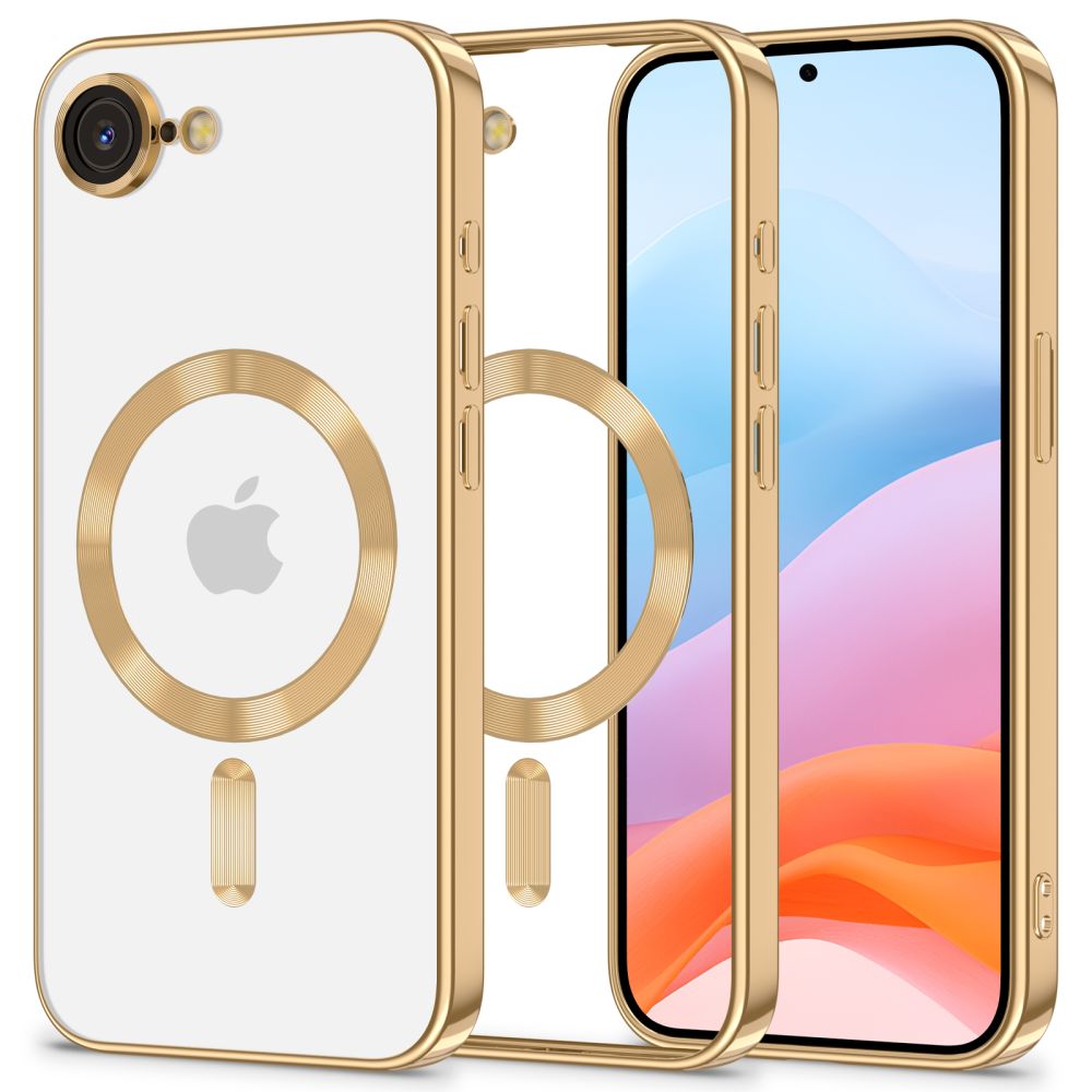 iPhone 16e telefontok - Tech-Protect Magflex - MagSafe kompatibilis átlátszó hátlap tok, arany szilikon kerettel