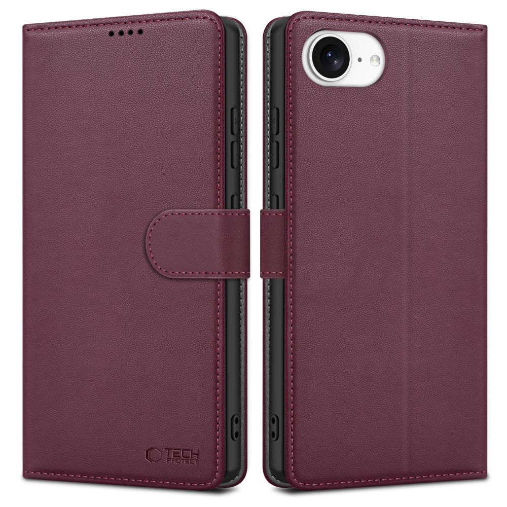 iPhone 16e telefontok - Tech- Protect Wallet - szeder színű bőr könyvtok, ráhajtófüllel ﻿