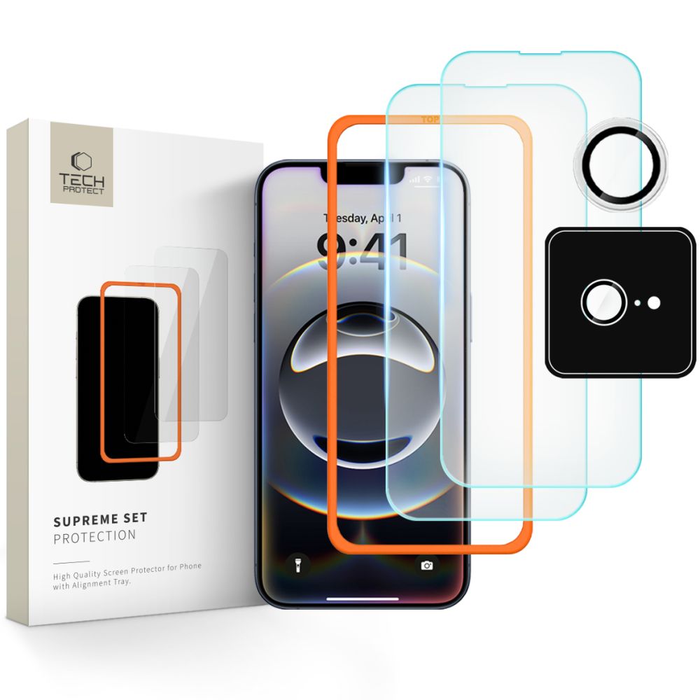 iPhone 16e üvegfólia - TECH-PROTECT Supreme - 2 db üvegfólia + 1db kamera üvegfólia