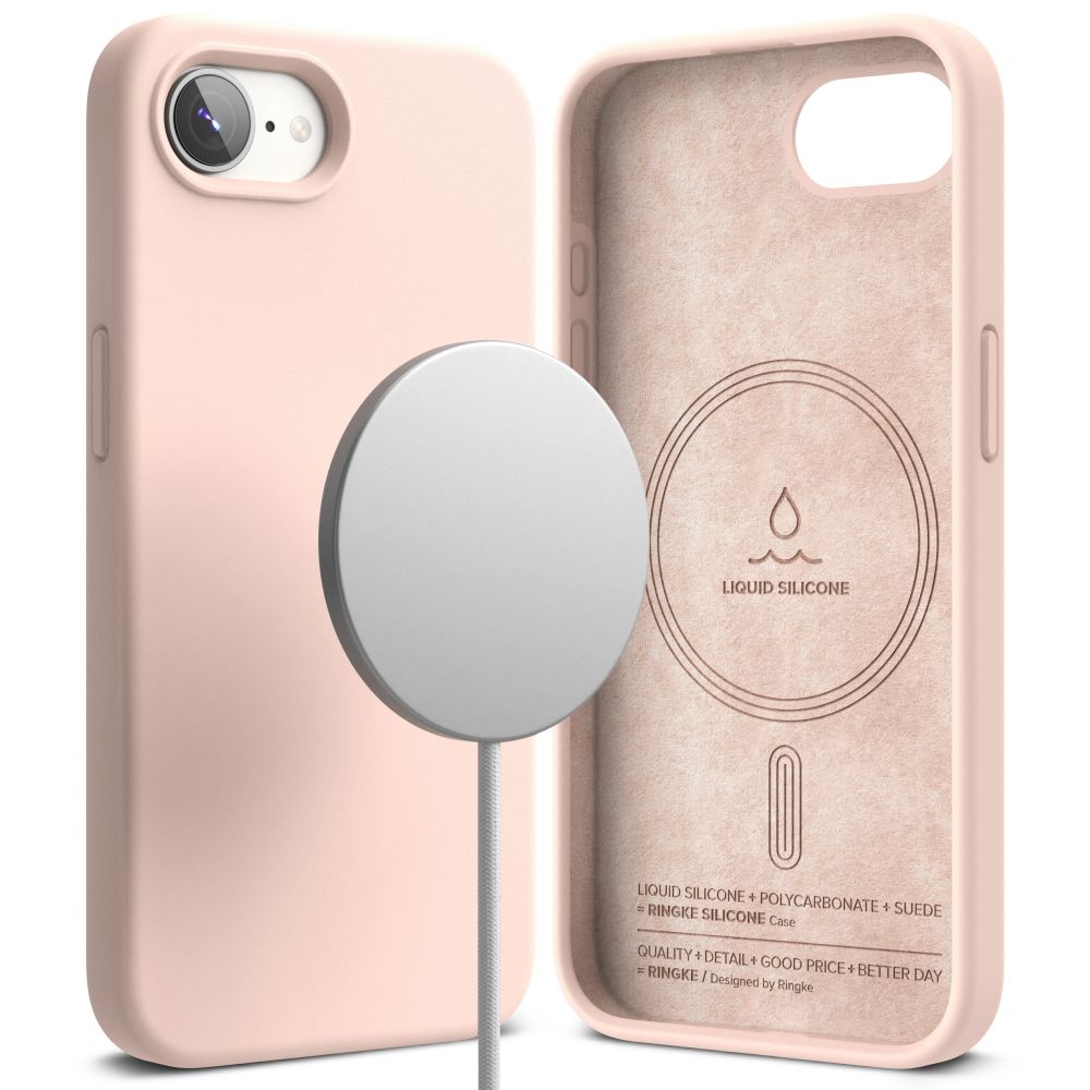 Telefontok iPhone 16e - RINGKE SILICONE MAGNETIC MAGSAFE púder pink hátlap tok