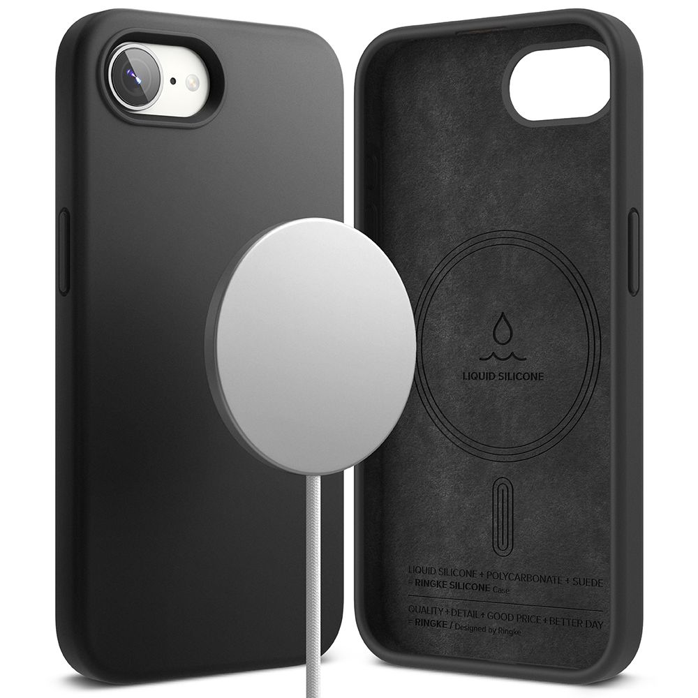 Telefontok iPhone 16e - RINGKE SILICONE MAGNETIC MAGSAFE fekete hátlap tok