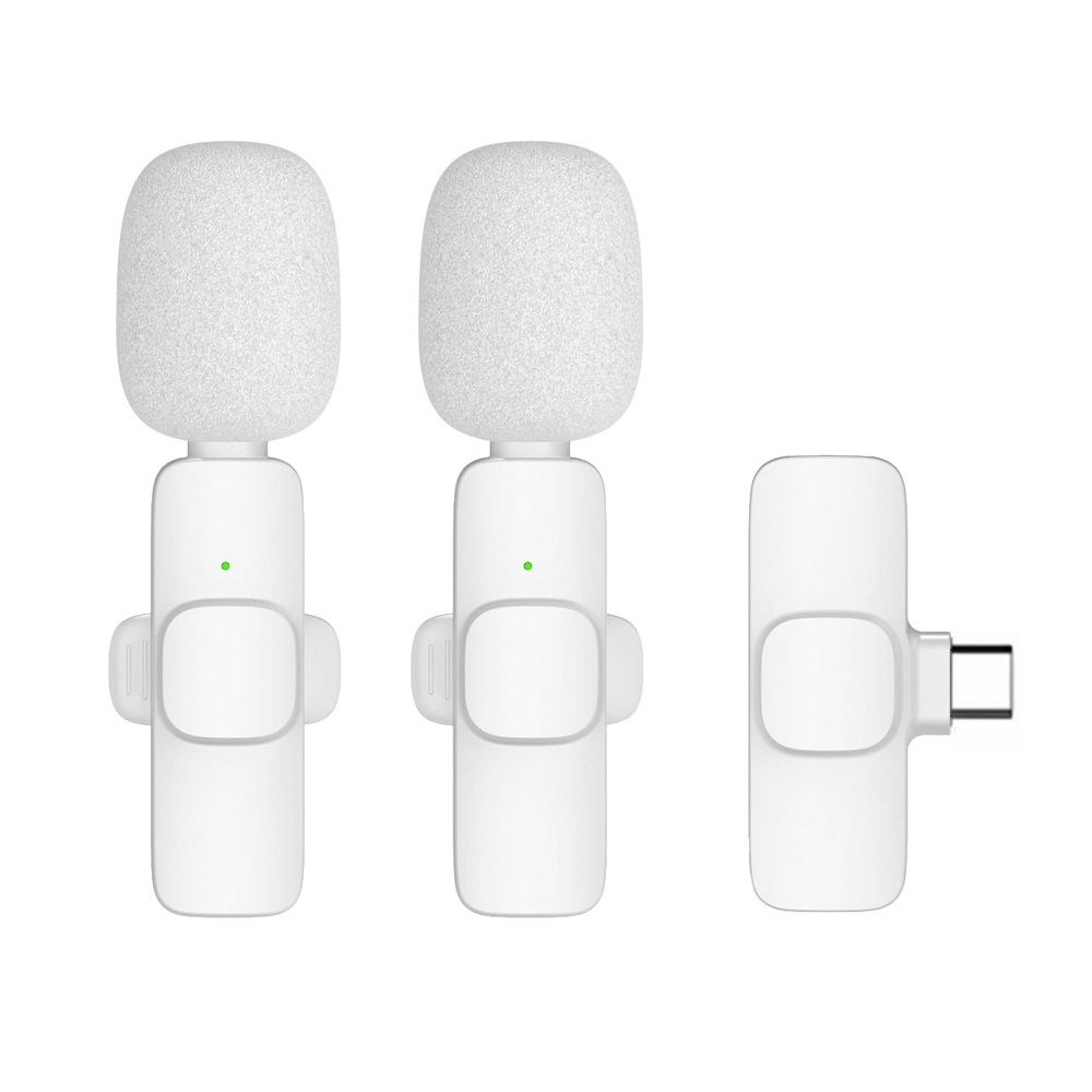 Lavalier K1 - 2db vezeték nélküli csíptethető mikrofon + Type-C (USB-C) vevőegység, fehér
