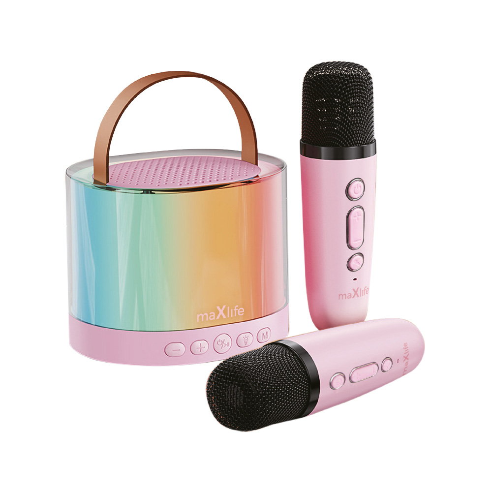Maxlife MXKS-200 - pink bluetooth hangszóró, 2x karaoke mikrofonnal