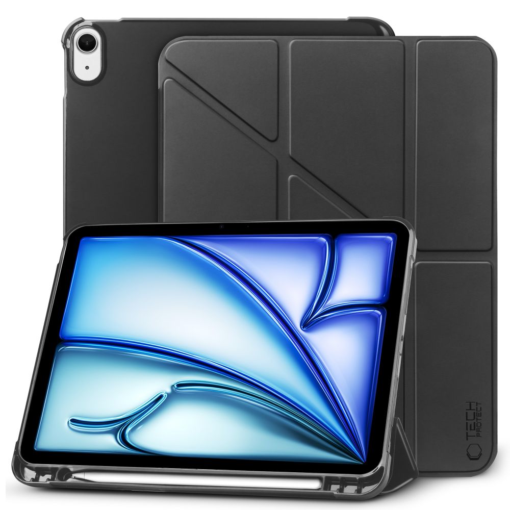 Tablettok iPad Air 7 (2025, M3, 11 coll) - fekete ORIGAMI smart case, ceruza tartóval