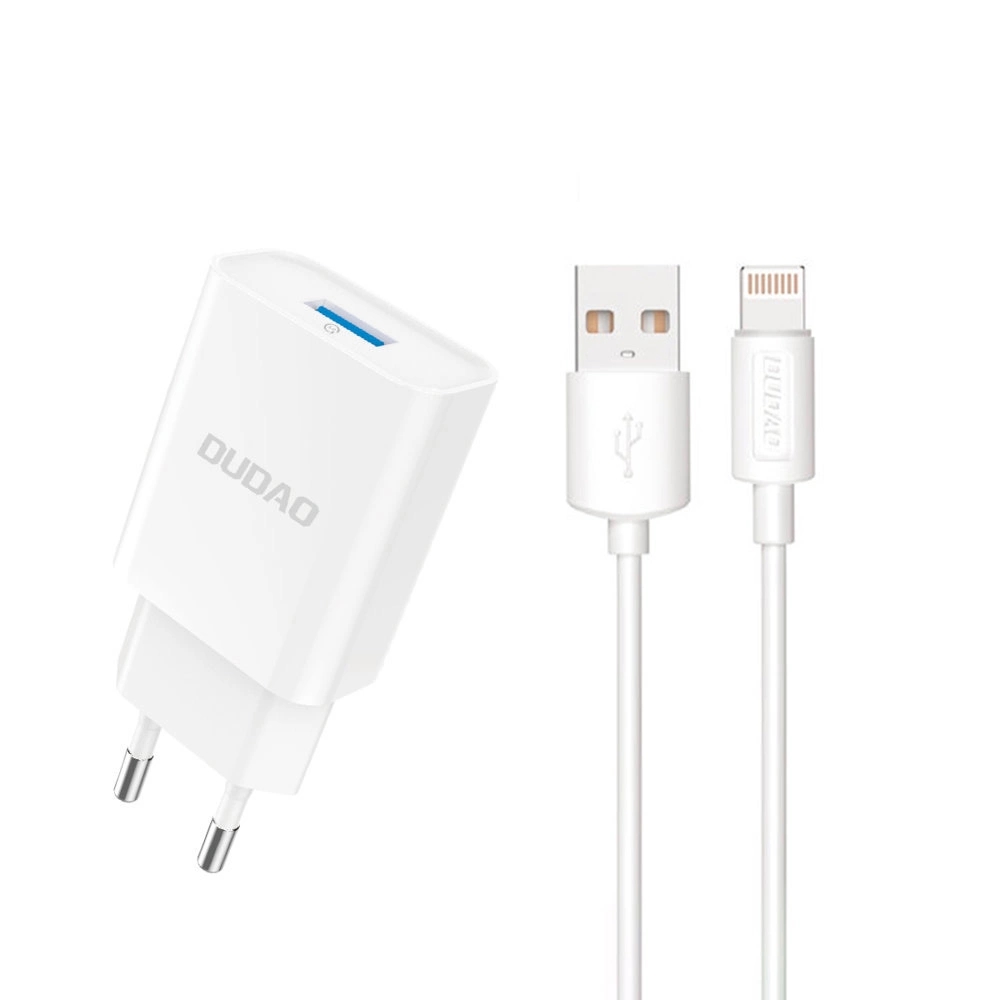 Dudao A4EUL - fehér hálózati töltőfej, 2,1A + USB / Lightning kábel