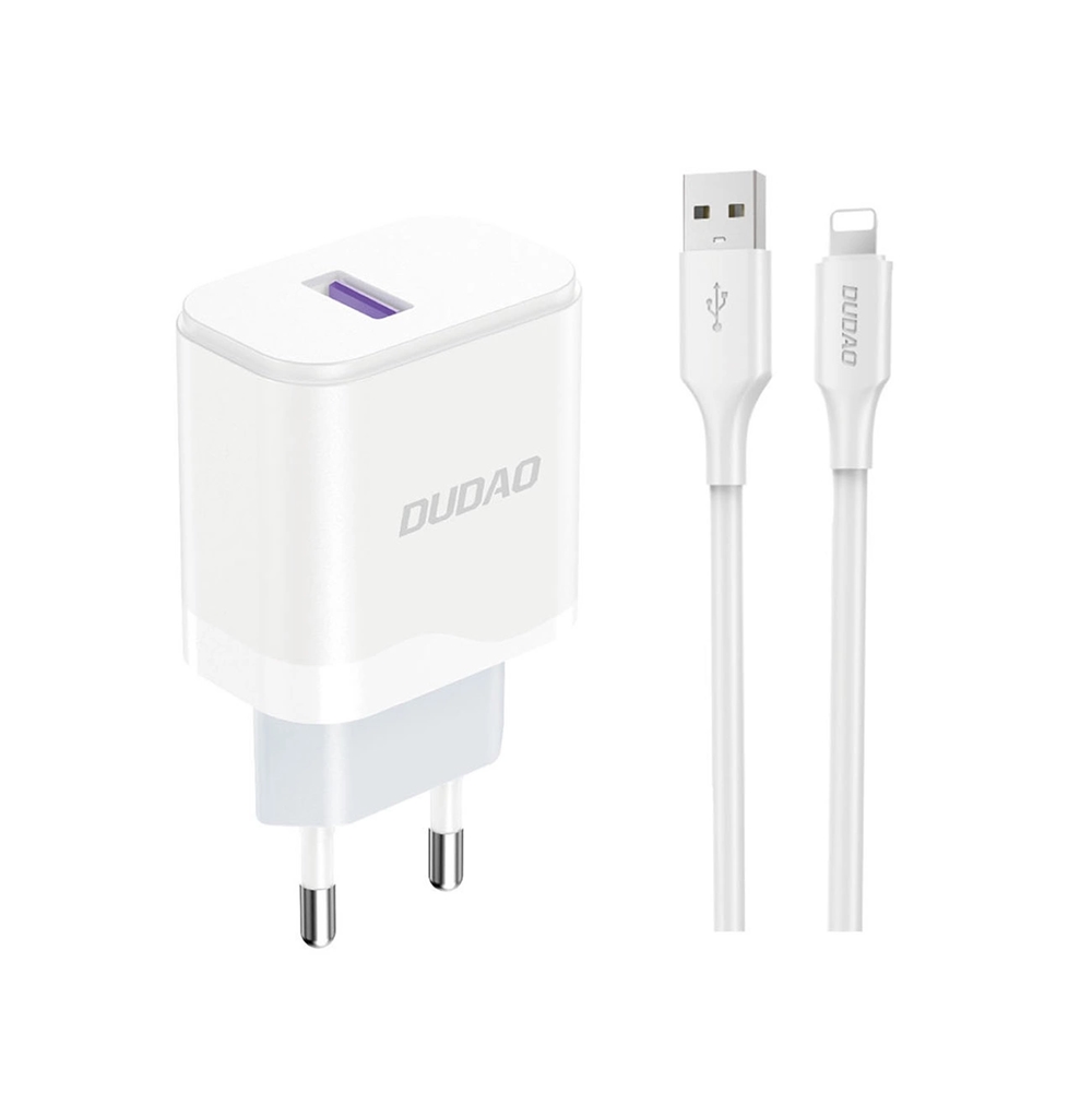 Dudao A20EUL - fehér hálózati töltőfej, 18W + USB / Lightning kábel