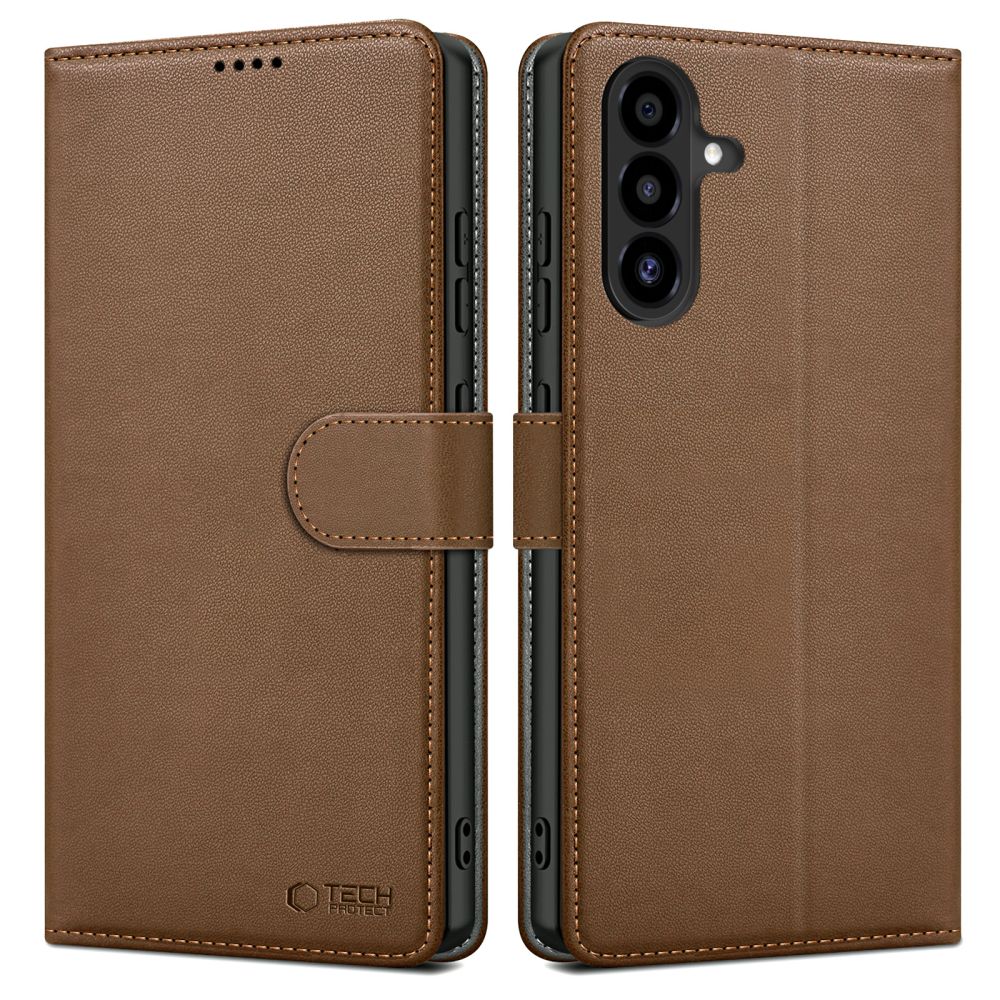 Samsung Galaxy A56 5G telefontok - Tech- Protect Wallet - barna bőr könyvtok, ráhajtófüllel ﻿ ﻿