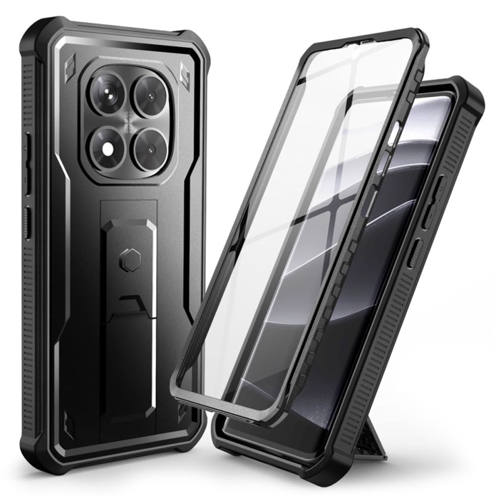 Xiaomi Redmi Note 14 Pro 5G telefontok - Tech- Protect Kevlar Pro - átlátszó előlap + plexi fekete hátlapi 360°-os tok, kitámasztható