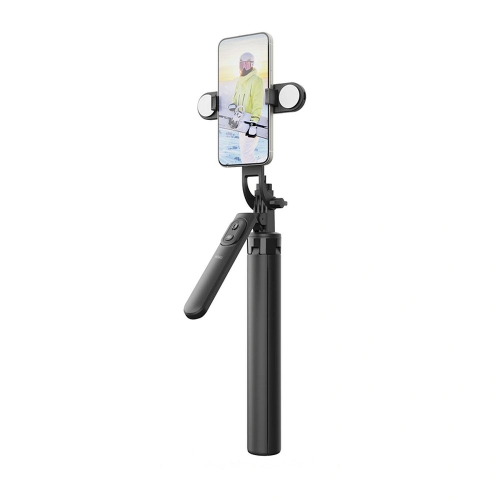 WiWU Wi-SE012 Selfie bot - fekete, tripoddá alakítható selfie bot dupla LED világítással