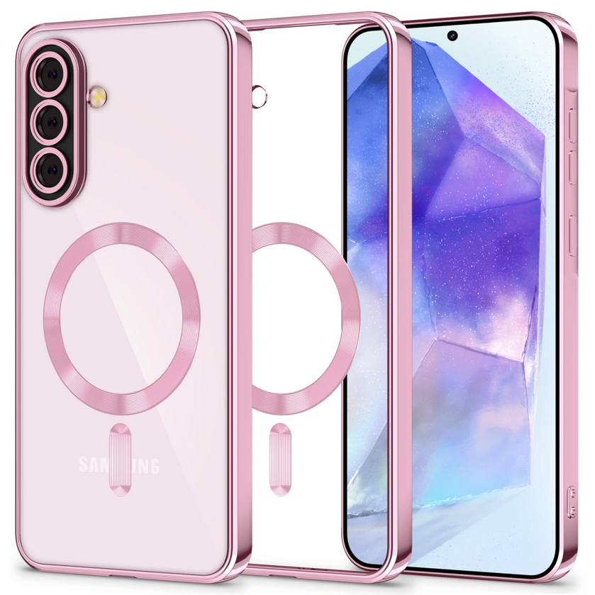 Telefontok Samsung Galaxy A56 5G - Tech-Protect Magflex - MagSafe kompatibilis átlátszó hátlap tok, rosegold szilikon kerettel