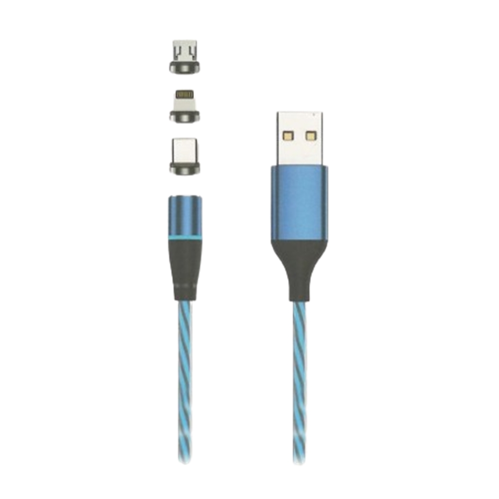 Setty - 3in1 kábel - USB - Lightning / Type-C (USB-C) / MicroUSB cserélhető mágneses fejekkel, kék kábel 2,4A, 1 m